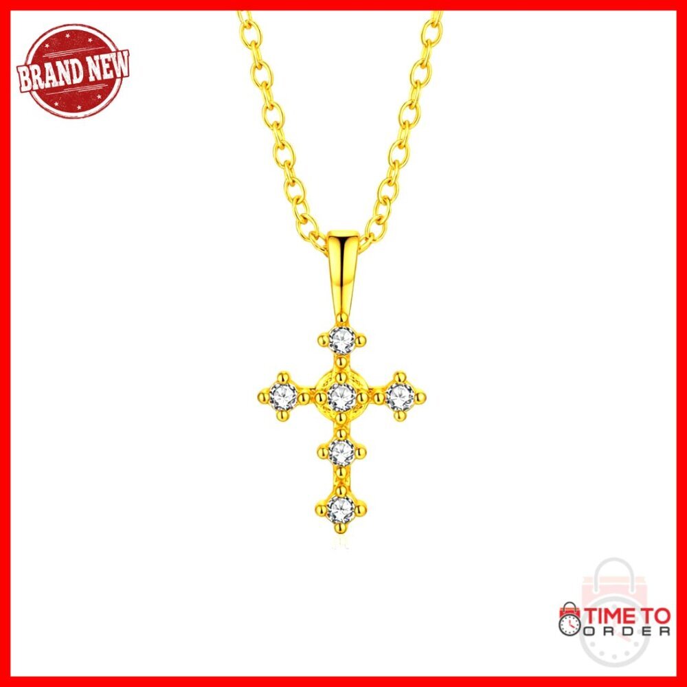 14k Gold Cross Necklace Petite Crucifix Pendant Minimalist Design